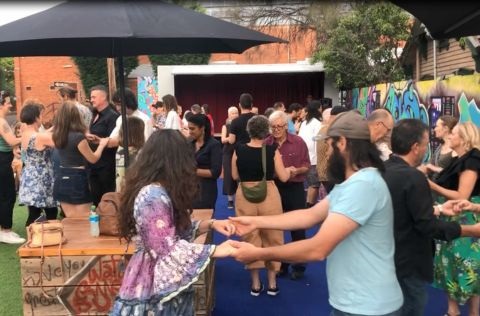 People dancing outside at Mechanics Lane in Castlemaine